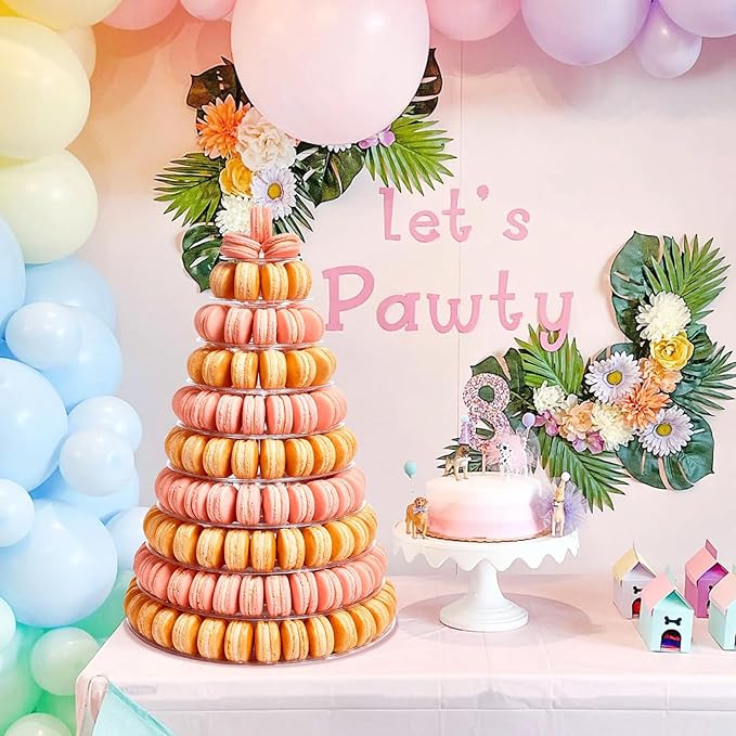 Macaron Tower Stand for Wedding Birthday Party, 4" - 13" Transparent Plastic Round Macaron Tower Display Stand Cupcake Cake Holder for Baby Shower Party Decor (10- Tiers)