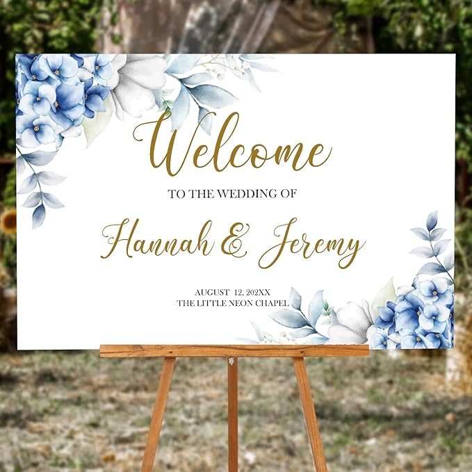 Dusty Blue Wedding Welcome Sign, Editable Floral Template, Printable Ceremony Signage, Elegant Reception Board, Minimalist Blue Wedding Decor