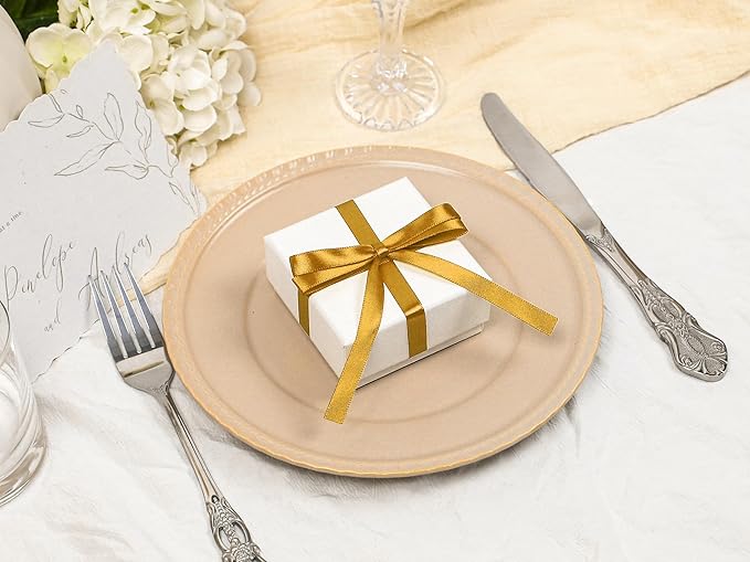 Gold Satin Ribbon 3/8 inch X Continuous 25 Yards, Single Face Polyester Ribbon Perfect for Gift Wrapping, Flower Bouquet, Wedding Decor, Crafts, Bow Making, Sewing and More
