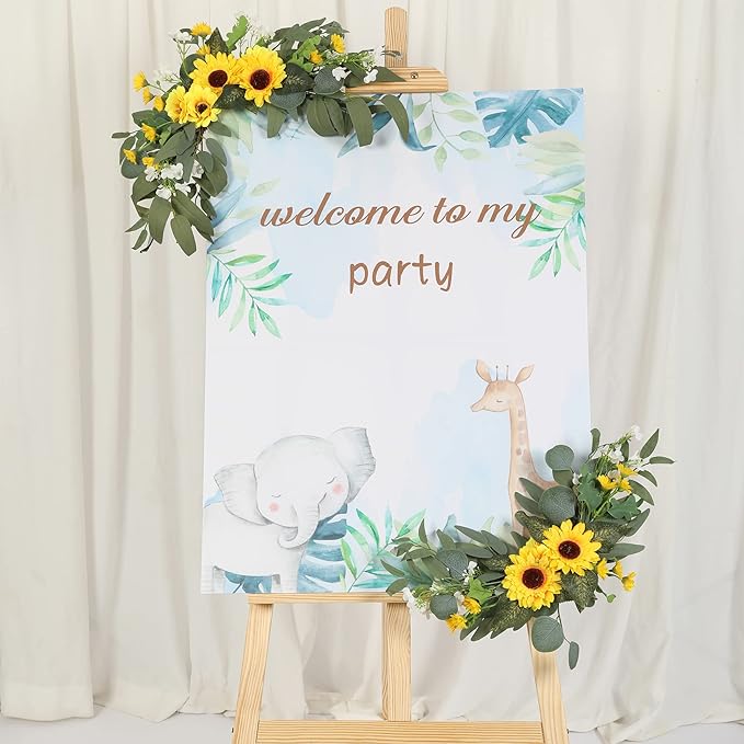 H&W 2pcs Artificial Wedding Arch Flowers for Wedding Sign, Floral Swag Dusty Decor for Reception Ceremony Backdrop Sweetheart Table （Sunflower）