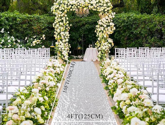 ShinyBeauty Aisle Runners for Weddings 10 ft by 4 ft Silver Aisle Runner Wedding Aisle Runner Outdoor Glitter Runner Church Runner (4FTx10FT, Silver)