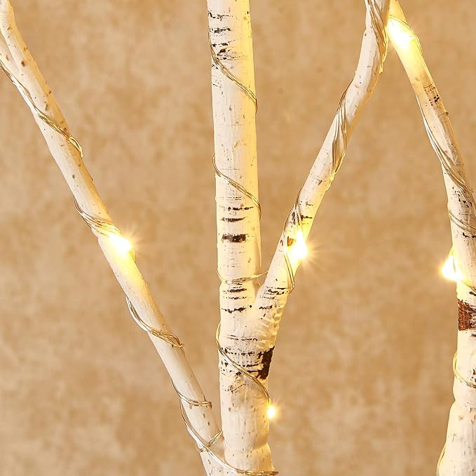Hairui Lighted Artificial Twig Birch Branch with Fairy Lights 30IN 100 LED Battery Operated, White Willow Branch with Lights for Christmas Holiday Wedding Party Decoration