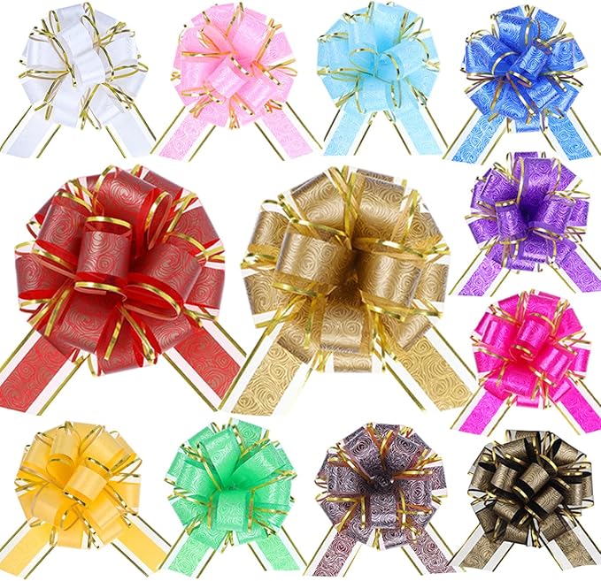 12 Pieces Rose Pull Bows,6 Inches Pull Bows for Gift Wrapping,Basket and Wedding Decoration,Holiday and Birthday Presents Wrapping Bows,Christmas Bows for Gift Wrapping