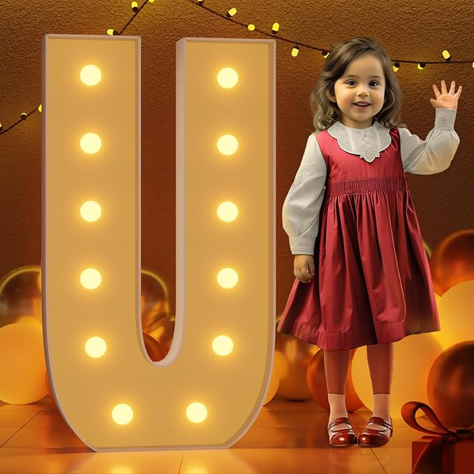 Marquee Letters 4 Feet Tall Large Light Up Letters U Happy Birthday Decorations Marry Me Engagement Party Decor Yellow Light Birthday Decorations Balloon Arch Kit Foam Sign U