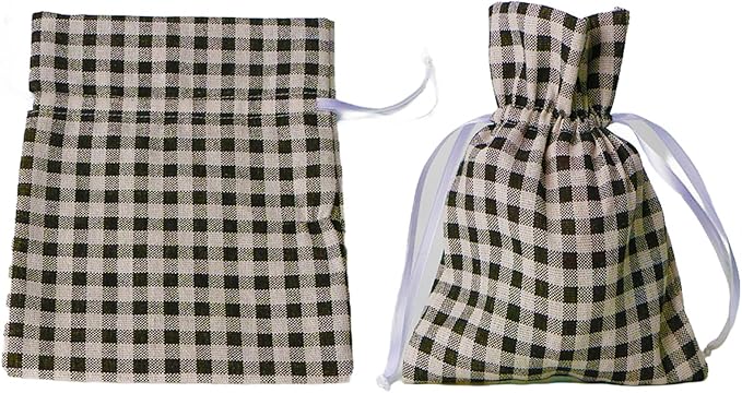 Meseey 5 Pcs Large Fall Burlap Bags with Drawstrings Buffalo Plaid Gift Bags Gingham Sacks Bags Reusable Pouch Bag for Thankgiving Birthday Party (fall plaid set 8Inch)
