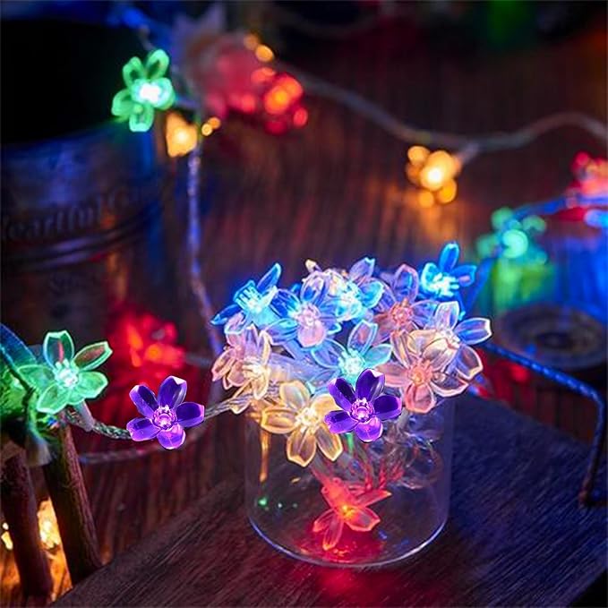Battery Operated and USB Plug in Fairy Flower String Lights, 10ft 30 LED Cherry Blossom 8 Modes Timer Indoor Bedroom Party Wedding Garden Christmas Easter Tree Hanging Decorations (Multi Colored)