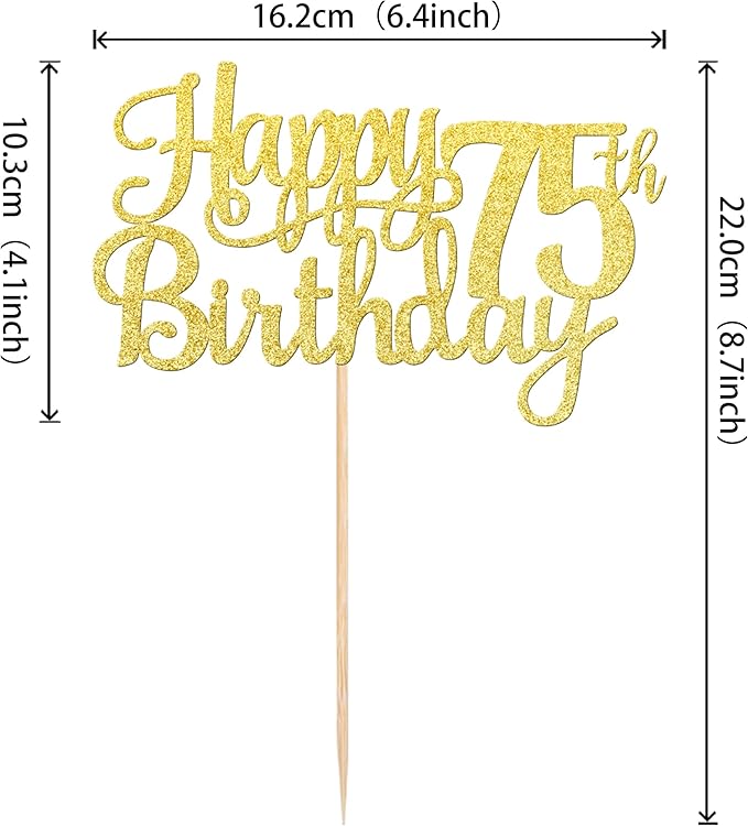 1 PCS Happy 75th Birthday Cake Topper Gold Glitter Cheers to 75 Years Birthday Cake Pick 75 Fabulous Cake Decoration for Happy 75th Birthday Theme Party Decorations Supplies