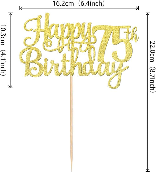 1 PCS Happy 75th Birthday Cake Topper Gold Glitter Cheers to 75 Years Birthday Cake Pick 75 Fabulous Cake Decoration for Happy 75th Birthday Theme Party Decorations Supplies