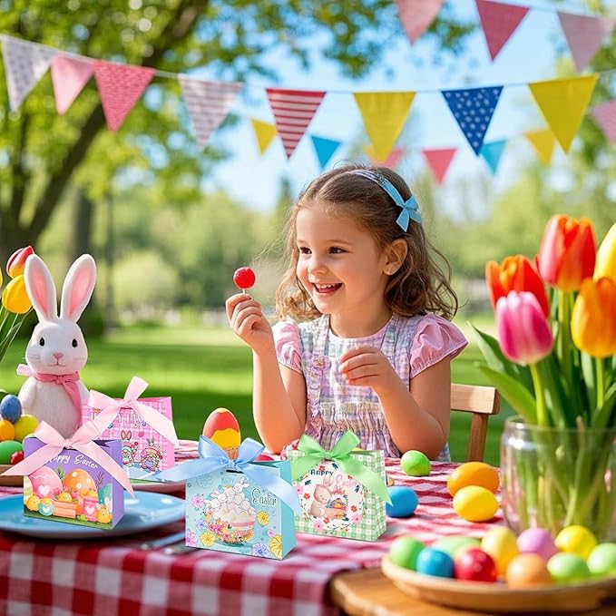 24Pack Small Easter Bags for Goodies,4.5×3.9×1.8inch Small Easter Treat Bags for Kids, Candy, Gifts Wrapping, Party Supplies 12 Unique Pattern