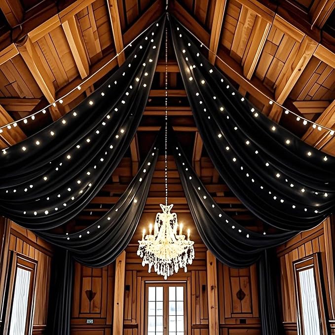 FUHSY Ceiling Drapes Black Wedding Arch Draping Fabric 5FTx20FT Chiffon Curtains 2 Panels Tent Drapes for Events Sheer Backdrop Drapes Wedding Arches for Ceremony Canopy Ceiling Curtains Tulle Drapery