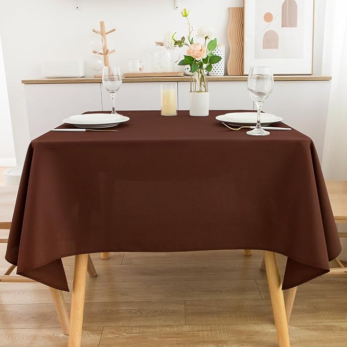 2 Pack Square Table Cloth 60X60 Inch Chocolate Washable Fabric Tablecloth Polyester Solid Dining Table Cover for Birthday Party Dinner Holiday Outdoor Indoor