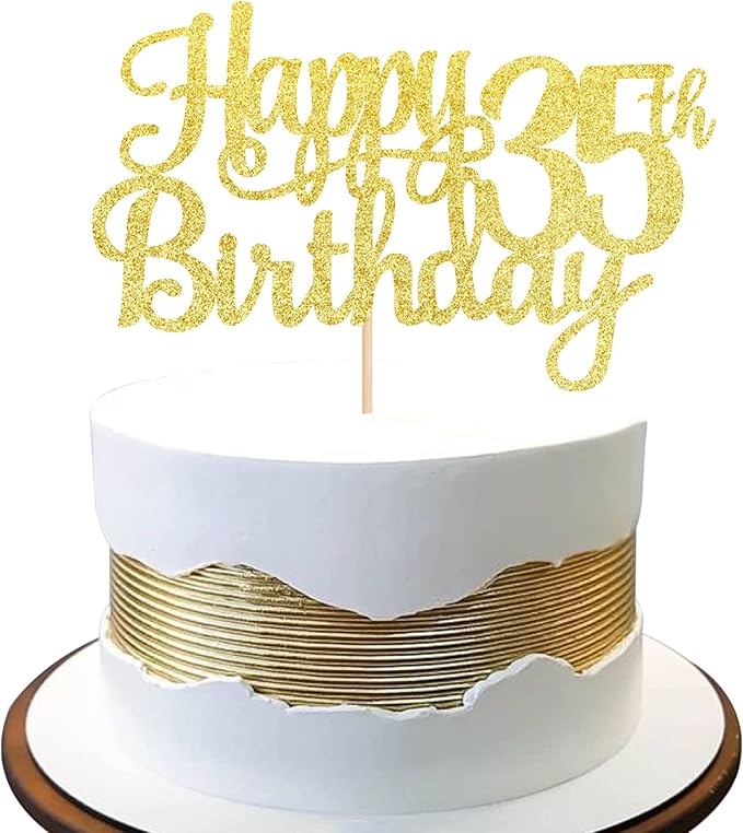 1 PCS Happy 35th Birthday Cake Topper Gold Glitter Cheers to 35 Years Birthday Cake Pick 35 Fabulous Cake Decoration for Happy 35th Birthday Theme Party Decorations Supplies