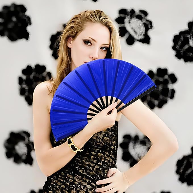13inch Large Rave Fan Popping Clacking Fans for Line Dancing,Hand Fans for Women Foldable,Boots on The Ground Fan,Portable for Outdoor,Wedding,Party,Decoration (6pcs Blue)