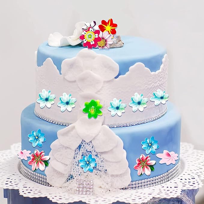 Edible Flowers 120pcs Wafer Paper Cake Cupcake Toppers for Decorating Rice Paper Flower Food Decorations for Baking Girl Birthday Party Mix Size Color (Flowers)