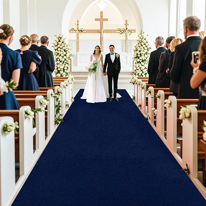 MODFUNS Aisle Runners for Wedddings Navy Blue Aisle Runner Rug 4FTx25FT Velvet Carpet Wedding Runner Bridal Shower Runway Carpet with Carpet Tapes Vintage Wedding Rug Beach Party Decorations