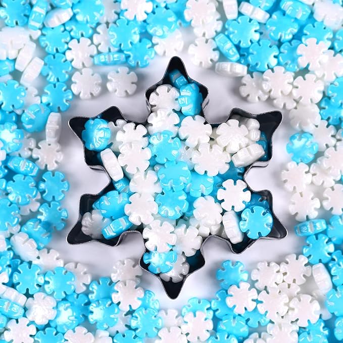 Snowflake Sprinkles Edible, Winter Sprinkles, Blue and White Snowflake Sprinkles, Frozen Sprinkles for Christmas Cookies, Cupcakes, Strawberries, Chocolate, and Ice Cream(120g/4.23oz)