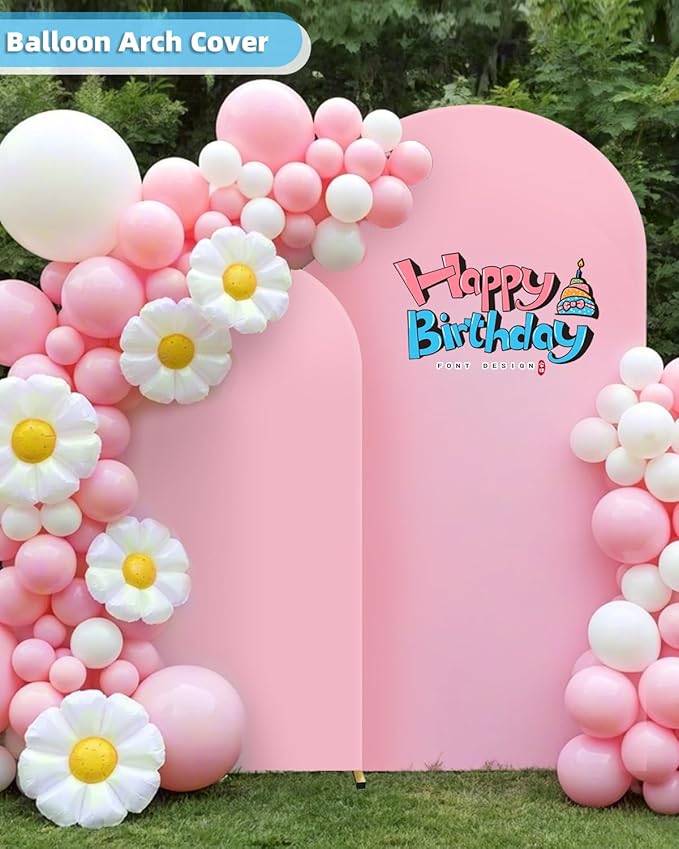 HEMMOTOP Pink Arch Backdrop Cover 7.2 ft, 6ft, Wedding Arch Covers Stretchy Backdrop 2 Set, 2-Sided Arched Stand Background for Birthday Party, Baby Shower, Pink