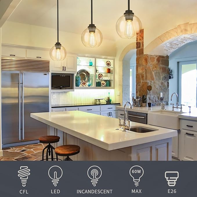 Pendant Light Fixtures,7 Inch Globe Black Pendant Lights Kitchen Island with Clear Glass, Modern Hanging Lights for Kitchen Island, Dining Room, Bedroom, Hallway, Farmhouse,1 Pack