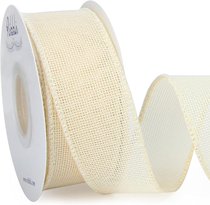 Ribbli Cream Burlap Wired Ribbon,1-1/2 Inch x 10 Yard, Ivory Wired Burlap Ribbon for Big Bow,Wreath,Tree Decoration,Outdoor Decoration