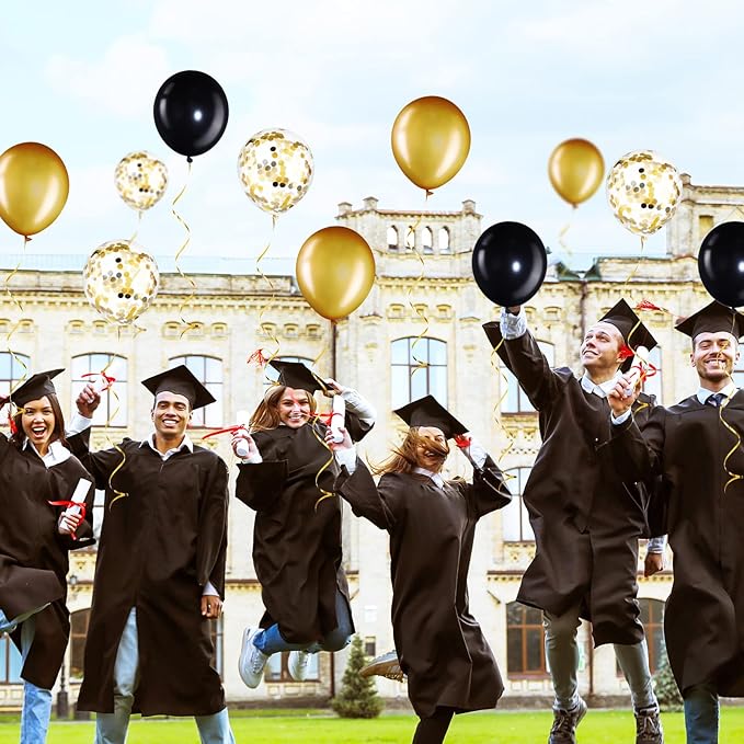 56 Pcs Balloon and Balloon Weights, 50 Pieces Balloons Decorative Birthday Confetti Balloons 6 Pieces Balloon Weights Pack Holder Balloons Party Wedding Birthday Decors(Black, Gold Series)