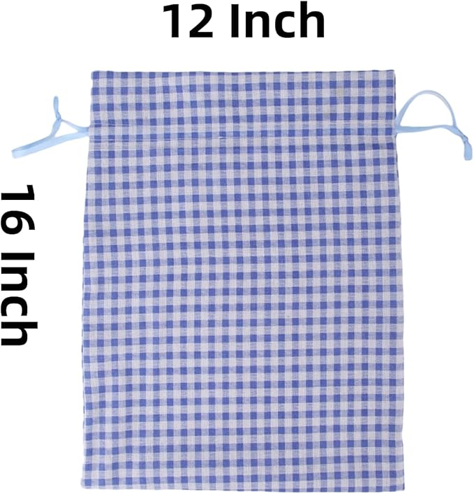 Meseey 5 Pcs Large Buffalo Plaid Burlap Bags with Drawstring Gift Bags Gingham Sacks Bags Gift Pouch Bag for Easter Spring Birthday Baby Shower (12Wx16L, blue-white plaid)