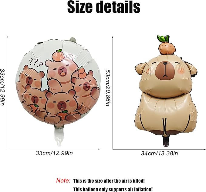 3PCS Capybara Animal Balloons Round Capybara Shaped Foil Birthday Balloon For Capybara Birthday Party Wildlife Park Jungle Animal Theme Party Backdrop Party Supplies Decorations