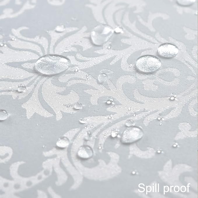 Rectangle Table Cloth - 60 x 102 Inch White Jacquard Tablecloths Damask Design Spillproof Wrinkle Resistant Shrinkproof Soft Tablecloth Polyester Oblong Table Cover for Kitchen Dinning Party Tabletop