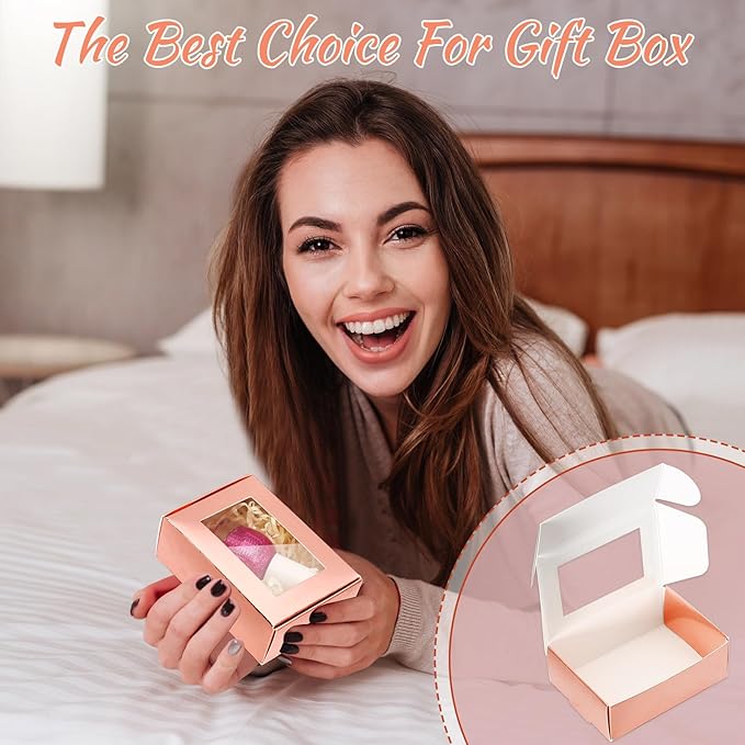 Zonon 30 Pcs Soap Boxes for Homemade Packaging, Mini Kraft Treat Boxes with Window for Bakery Candy Soap Making Gift Packaging(3.5 x 2.4 x 1.2 Inch,Rose Gold)