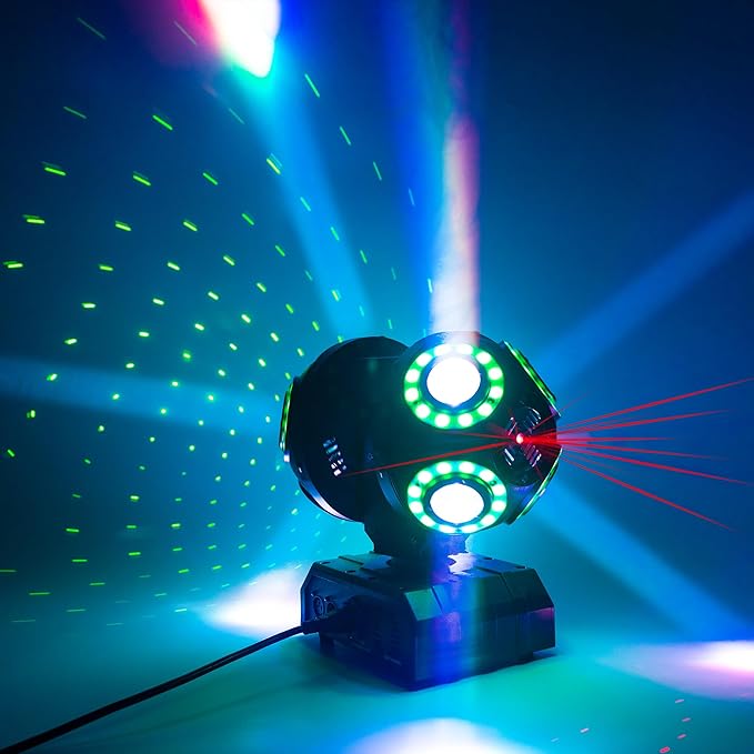 LED Moving Head DJ Light Rotating Beam Stage Lights Pin Spotlight Event Sound Control Dmx512 Disco Lighting KTV Disco Party Wedding Concert Festivals… (2Head DJ Light)