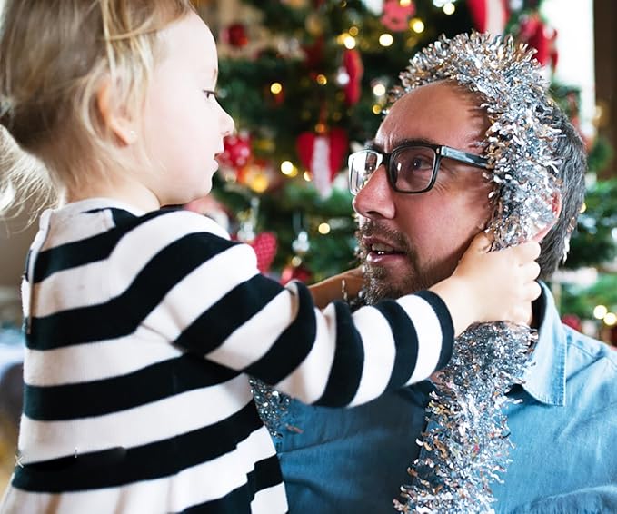 DECORA 33 Feet Silver Tinsel Garland, Christmas Metallic Hanging Tinsel Garland for Xmas Tree Home and Party Decoration