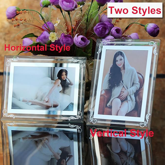 Photo Frames Picture Frame 2 Pack 4x6 High Definition Glass Vertical and Horizontal for Table Desk Shelf Office House Decoration Gifts