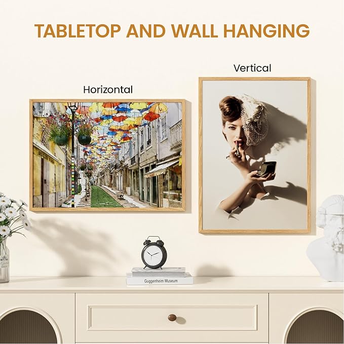 19x27 Picture Frame Oak Wood,19"x27" Natural Oak Color Wooden Frames with Tempered Glass,27x19 inch Wall Gallery Poster Frame with No Mat,19 by 27 Frames Horizontal and Vertical for Wall Mounting