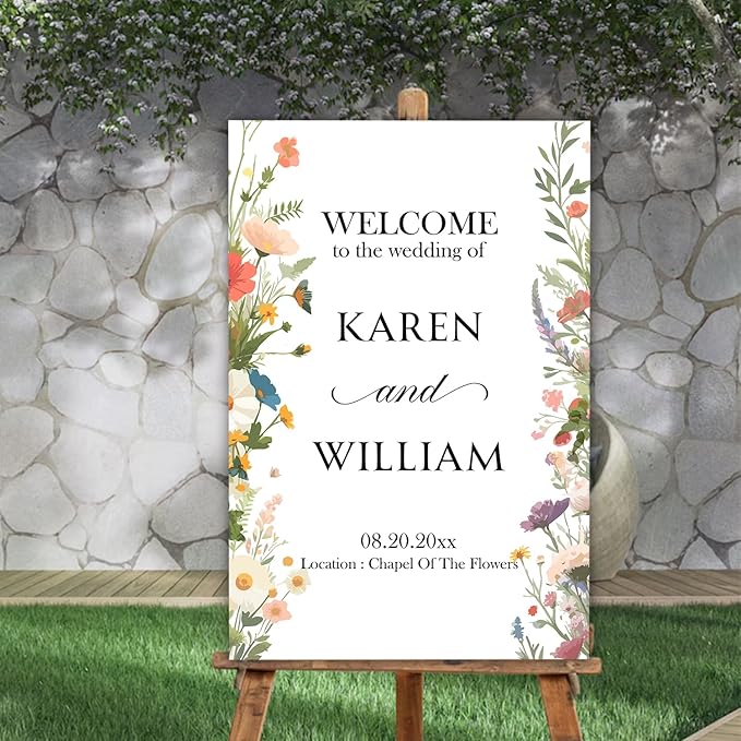 Personalized Wildflower Wedding Welcome Sign, Floral Personalized Sign for Reception, Printed Wedding Decoration