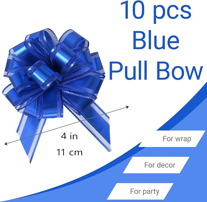 Small Pull Bows, 10 PCS 4 Inch Navy Blue Gift Bows for Wrapping,Basket, Wedding,Birthday Party,Flower Bouquet Decoration