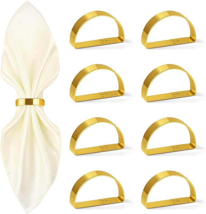 Gold Napkin Rings Set of 8, Iron Material Bright Gold Napkin Holder, Fall Thanksgiving Christmas Easter Napkins Rings for Daily Table Decor Wedding, Banquet, Party