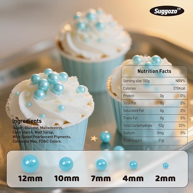 Edible Blue Pearl Sprinkles, Edible Sugar Sprinkles, Blue Pearls for Cake Decorating, Cupcake Toppers, Cake Decorations, Wedding Party Supplies, 180g/6.35oz