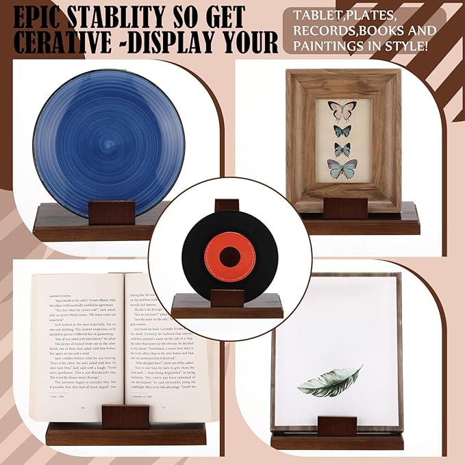 Weysat Wooden Plate Stand for Display 8 Inch Plate Postcard Picture Frame Book Display Stand with Square Block Base Home Office Decorative Table Top Easels