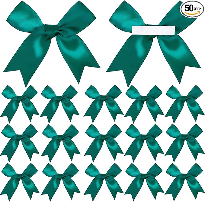 50 Pieces Gift Wrap Bows Premium Satin Ribbon Bows 3.3 Inch Craft Bows for Gift Wrapping DIY Treat Bags Holiday Gifts Bag Party Decorations, Wedding Decor Christmas Birthday Presents (Dark Green)
