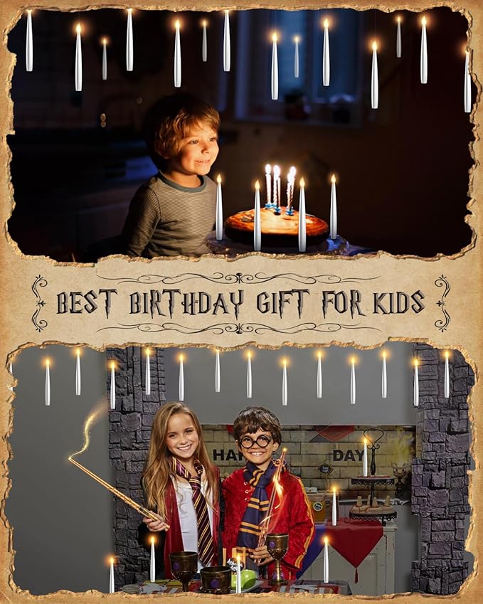 Floating Candles with 2 Wand - 24 Pack Halloween Decorations Magic Flameless Candles Flickering Warm Light LED Hanging Candle Remote, Operated Candles for Christmas Outdoor Indoor Party Decor