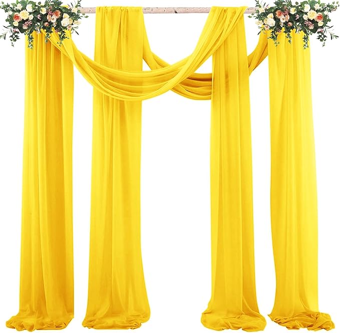 2 Pack 10Ft Chiffon Yellow Table Runner Sheer 29x120 Inch for Romantic Wedding Decor Bridal & Baby Shower Birthday Rustic Party Decoration