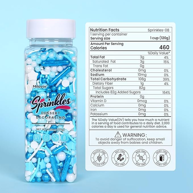Blue Sprinkles for Cake Decorating, Galaxy Blue Sprinkles Mix, Metallic Sprinkle Mix for Cupcakes, Macaron, Ice Cream, and Cookies(120g/4.23oz)