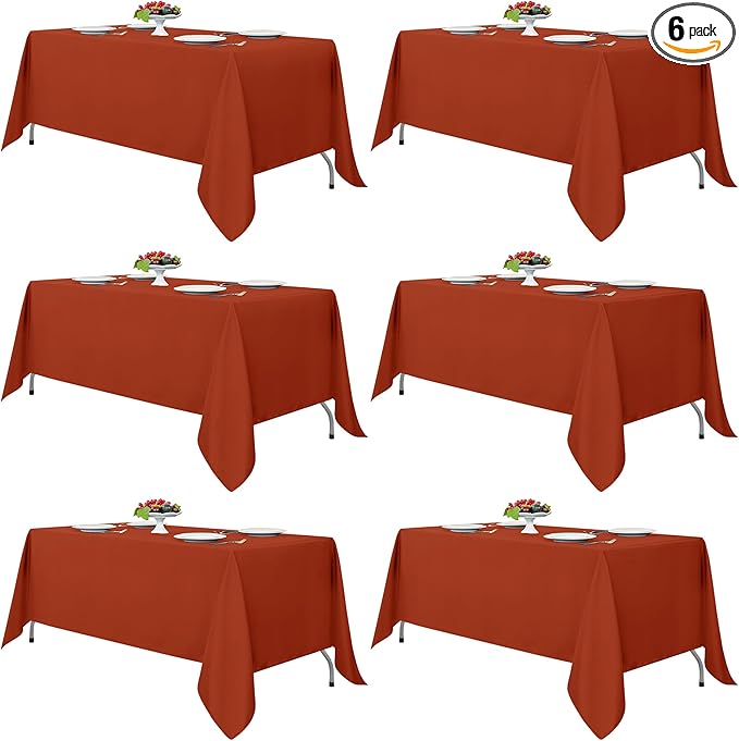 Fitable Rust Tablecloths for Rectangle Tables, 6 Pack - 70 x 120 Inches - Reusable and Washable Fall Table Clothes for 6-8 Ft Tables, Polyester Fabric Table Covers for Wedding, Party, Banquet