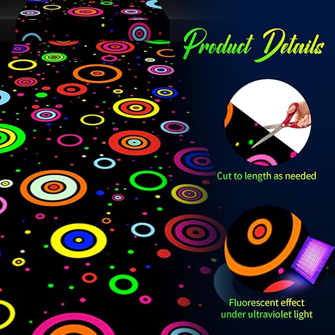 Haull 118 x 39 Inch Neon Light up Dance Floor Glow in The Dark Runner UV Reactive Blacklight Floor Aisle Runner Decor Wall Props for 80s 90s Neon Birthday Party Decorations(Ring)