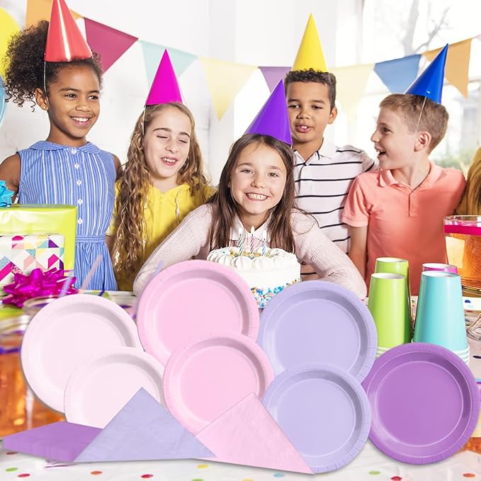 CMUSKO Pink and Purple Decorations-60Pcs Purple Pink Plates and Napkins Lavender Light Pink Tableware Birthday,Birthday,Wedding