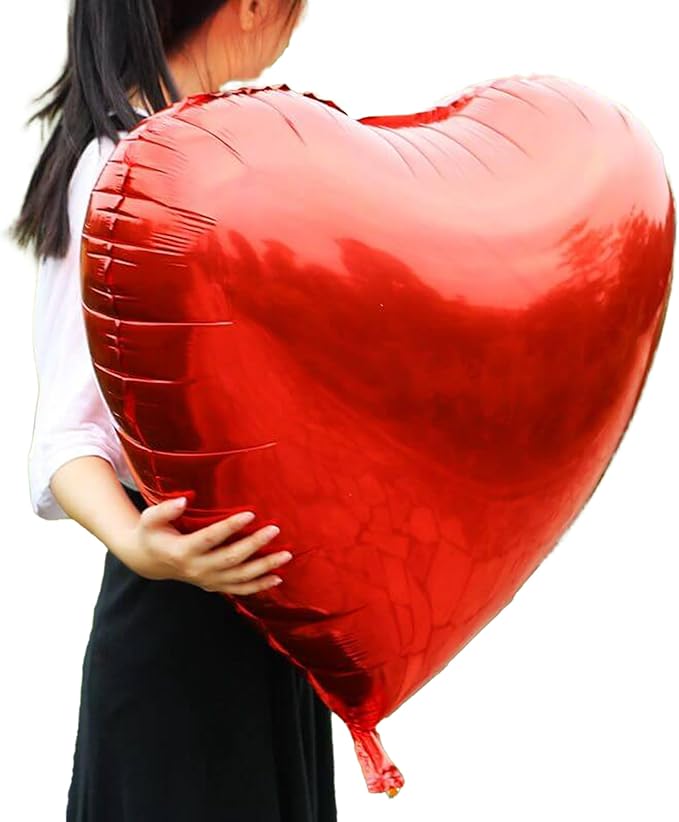[4 Pcs] 32" Big Red Heart Foil Balloons, Big Giant Jumbo Heart Shaped Mylar Aluminium Decoration for Girl Valentine's Day Surprise Birthday Wedding