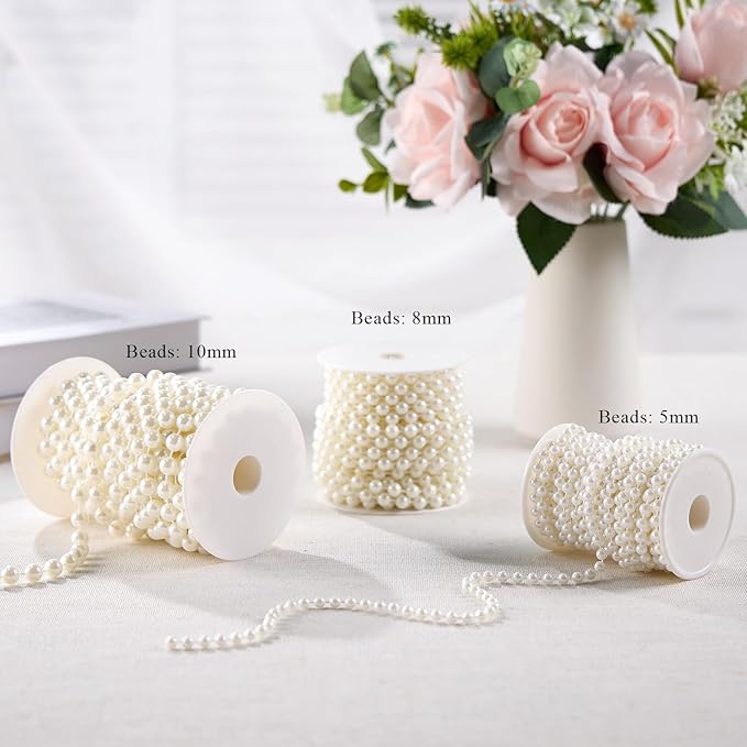 5mm Pearl Beads 66 Feet Pearls String Garland Roll Strand Artificial Beads Chain for Wedding Centerpiece Backdrop Christmas Tree Decoration DIY, Ivory