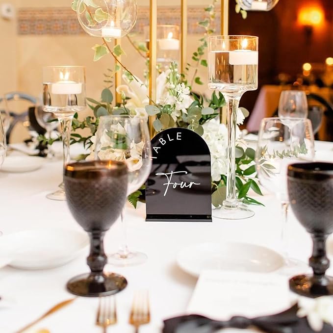 Black Arch Wedding Table Numbers with Stands 1-30, 5x7 Inch Black Acrylic Arch Sign with Holder, Arched Acrylic Table Numbers for Wedding Reception (1-30, 5"x7")