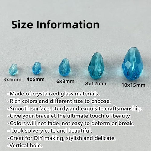 100pcs 8x12mm Teardrop Crystal Glass Beads for Jewelry Making, Faceted Vertical Hole Teardrop Glass Spacer Beads for Wind Chimes Bracelet Earring Necklace DIY Craft(Lake Blue)