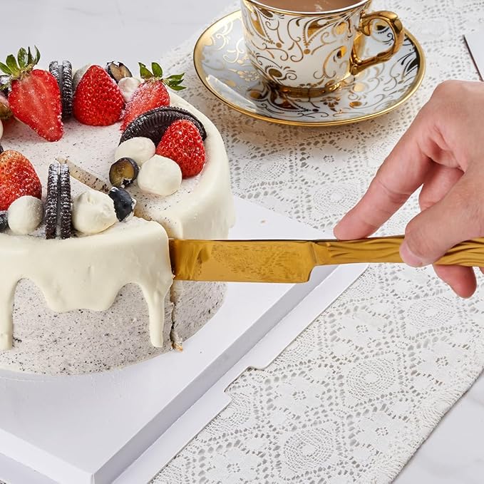 Gold Cake Cutter Set, Stainless Steel Cake Cutting Utensils Include Cake Knife and Cake Server suitable for Weddings, Birthdays, and Anniversaries