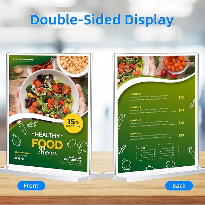 6 Pack Acrylic Sign Holder 8.5 x 11, Double-Sided Clear Sign Holder Plastic Stands for Display, T Shape Acrylic Table Sign Stands for Office Store Restaurants Wedding Party Decoration